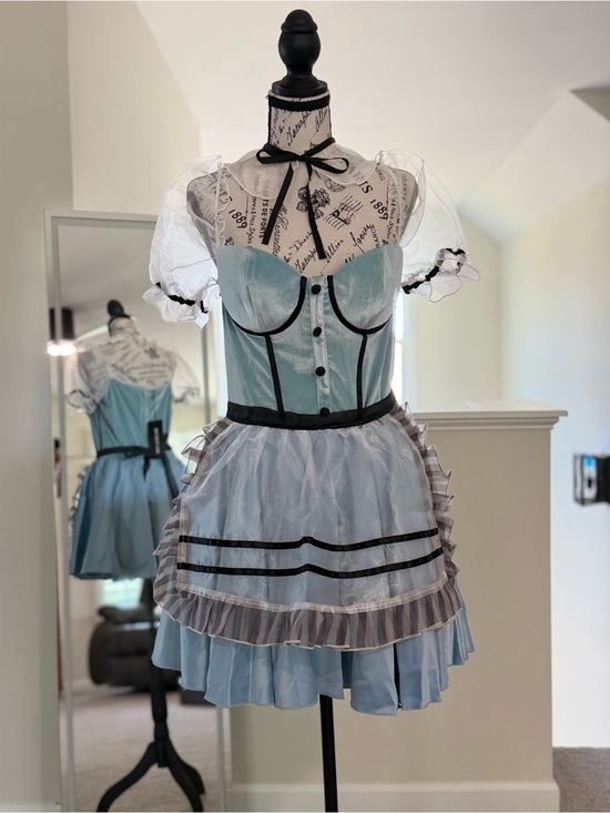 Dolls Kill Dresses & Skirts - Light Blue Organza Puff Sleeve Corset Dress with Apron